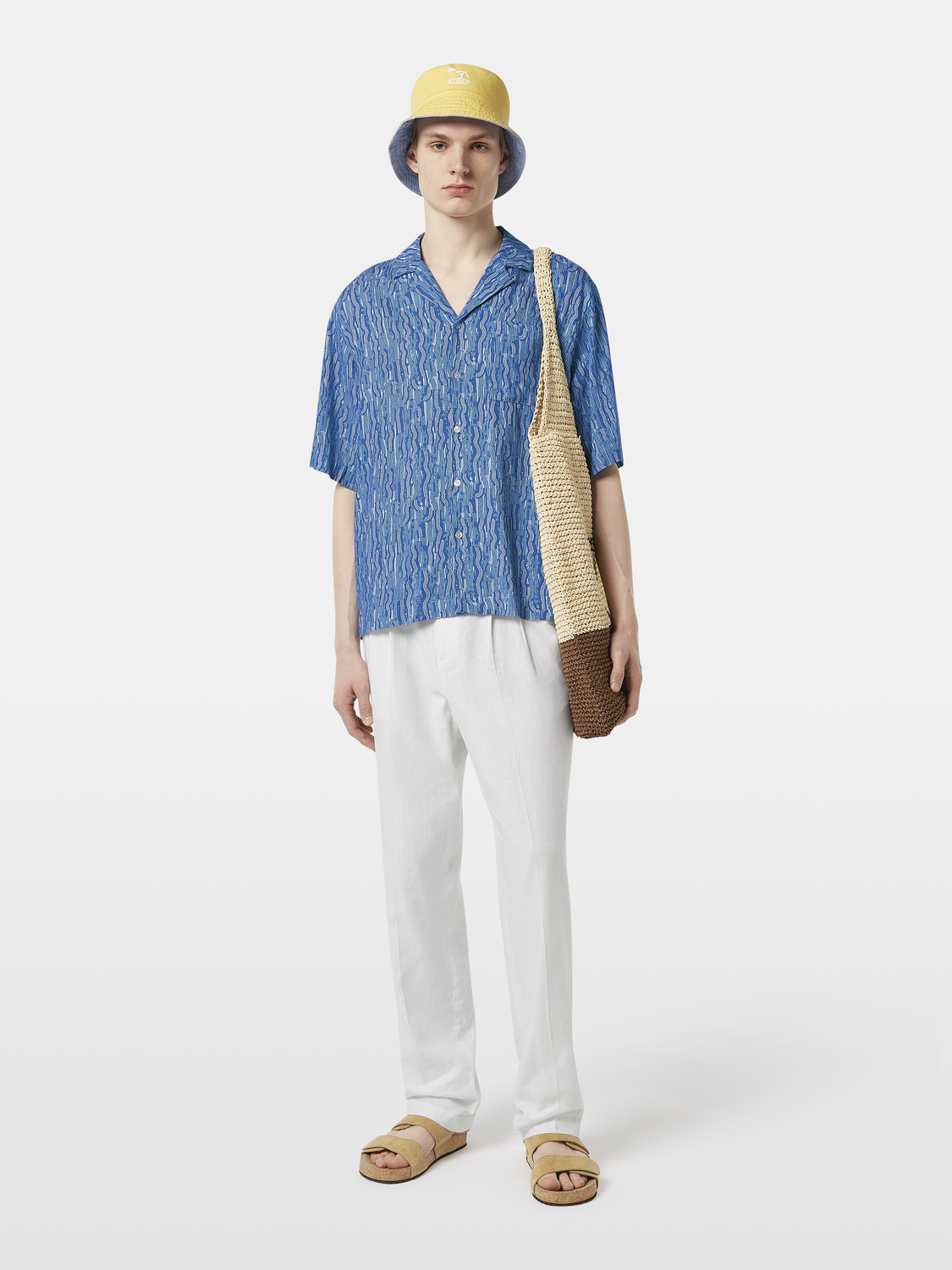AOP short-sleeved linen-blend relaxed-fit shirt