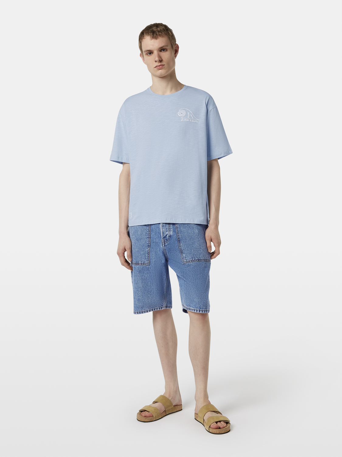 Loose fit slub embroidery T-shirt