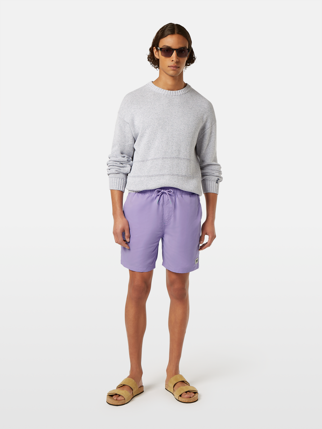 Solid mid-length swim shorts