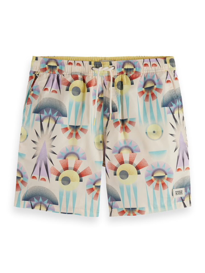 Printed mid-length swim shorts