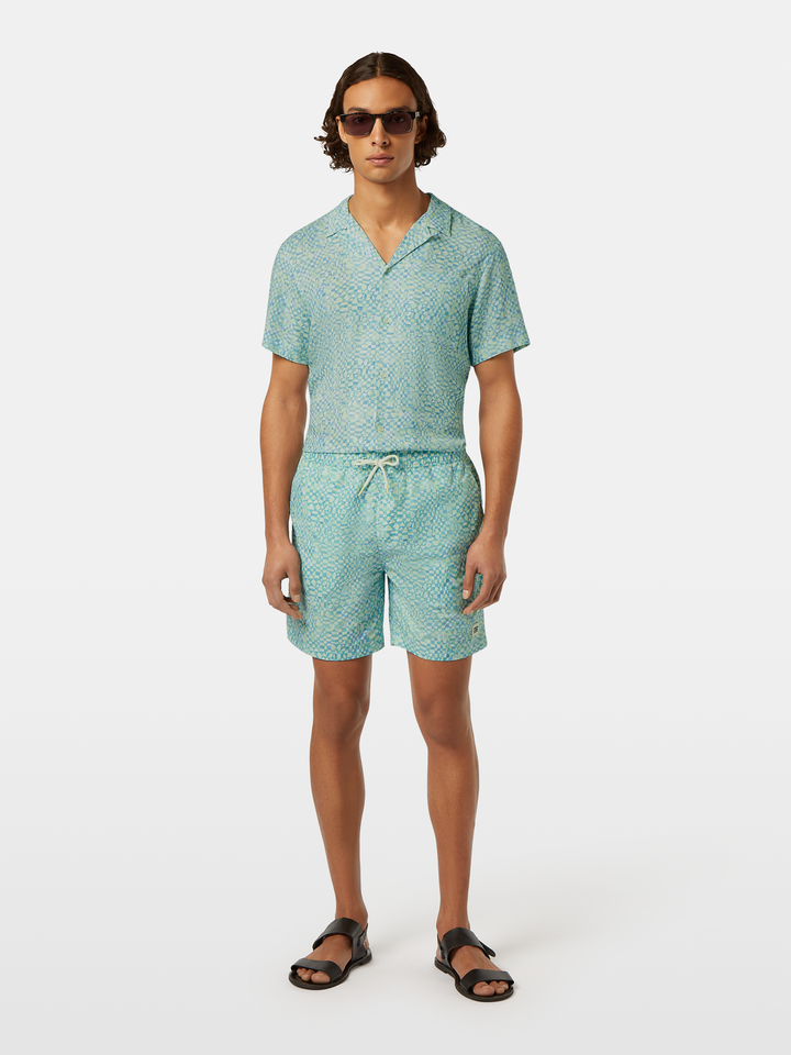 Mini-printed mid-Length swim shorts