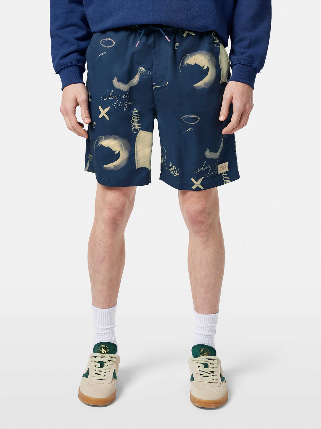 Printed long-length swim shorts