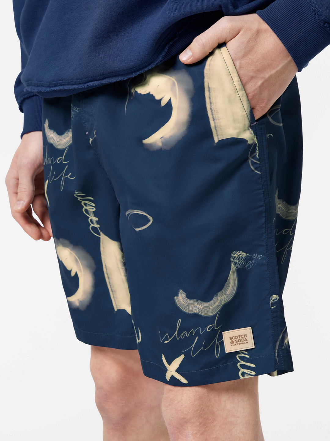 Printed long-length swim shorts