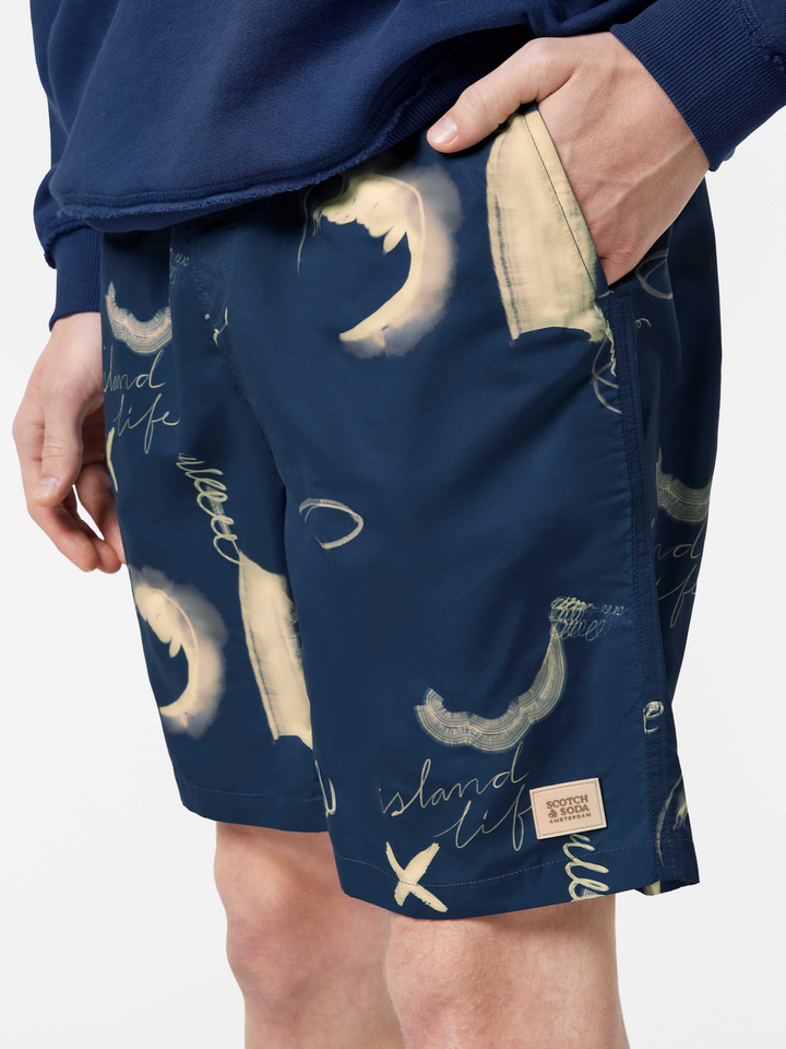 Printed long-length swim shorts