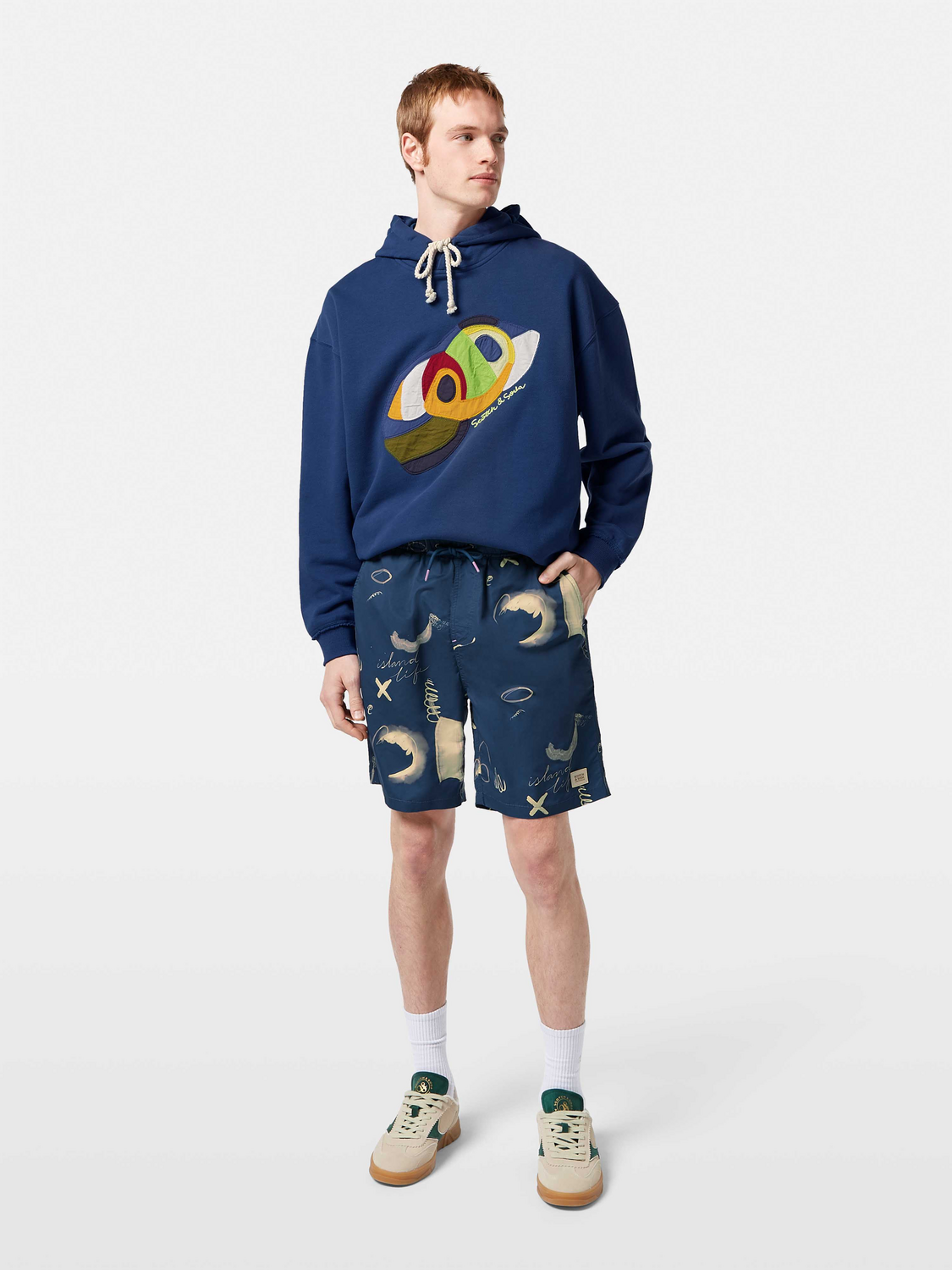 Printed long-length swim shorts