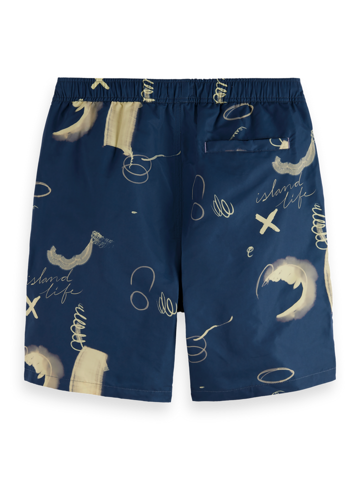 Printed long-length swim shorts