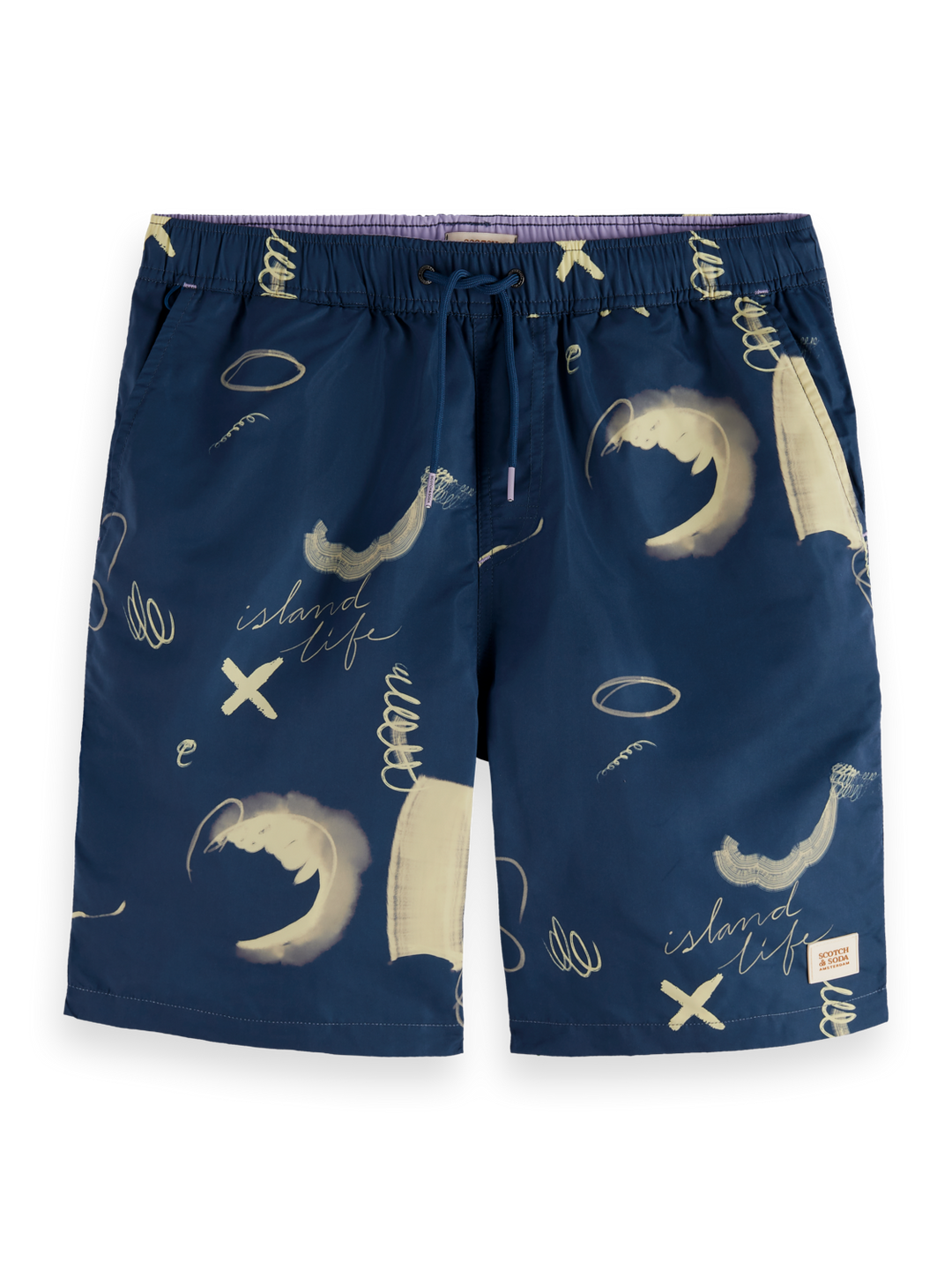Printed long-length swim shorts