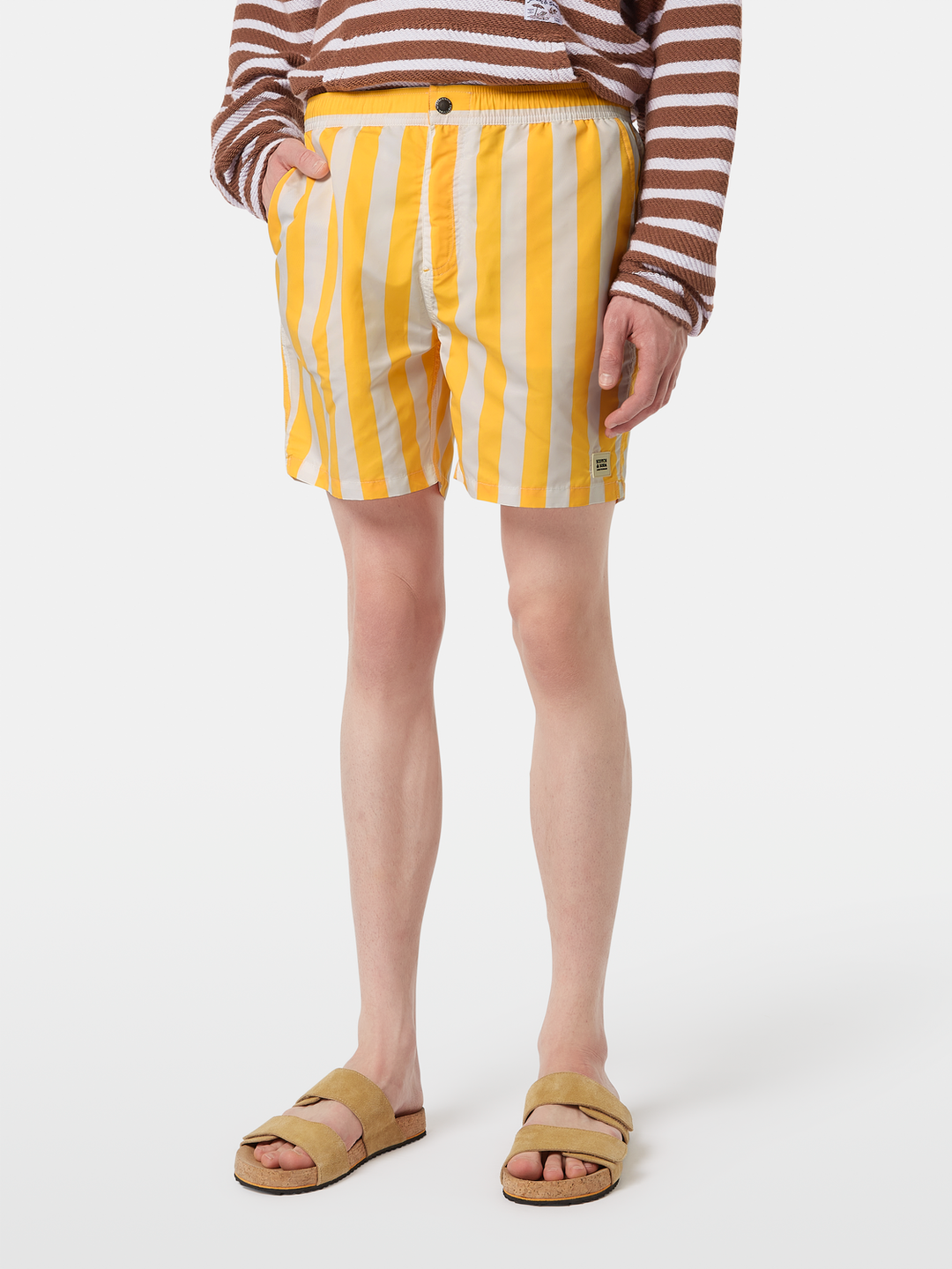 Striped mid-length  swim shorts