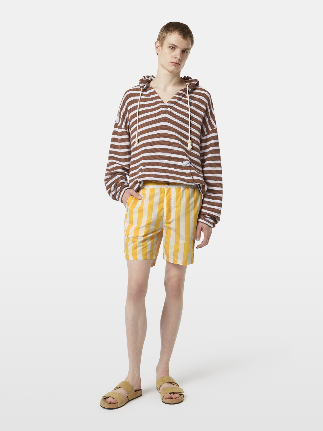 Striped mid-length swim shorts