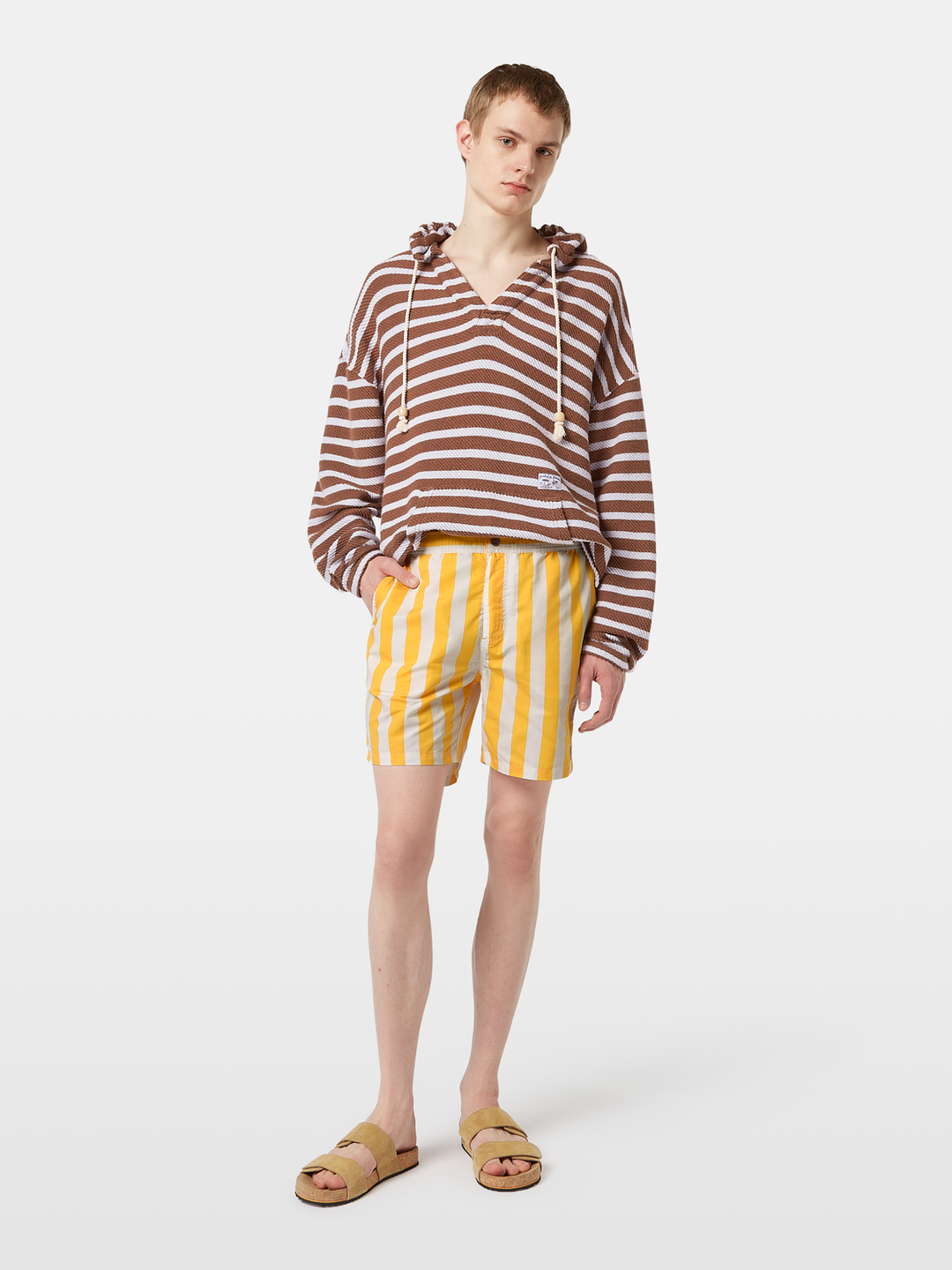 Striped mid-length  swim shorts
