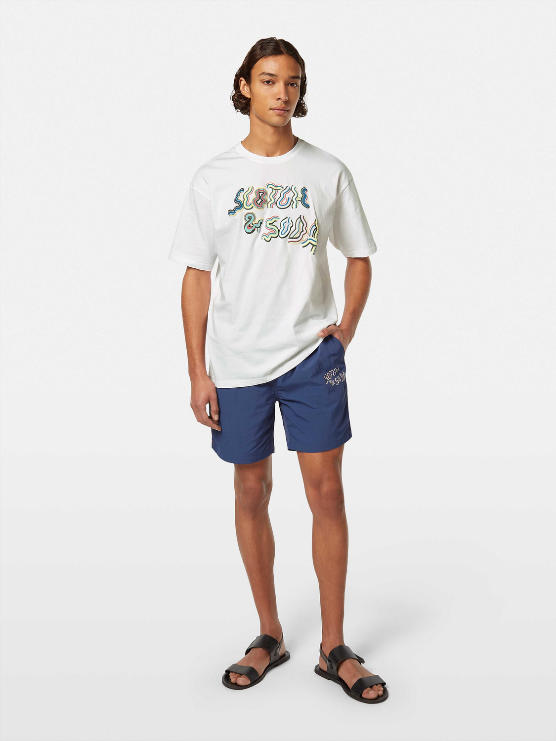 Placement-printed mid-length swim shorts