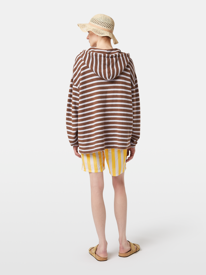 Loose fit striped slub terry hoodie