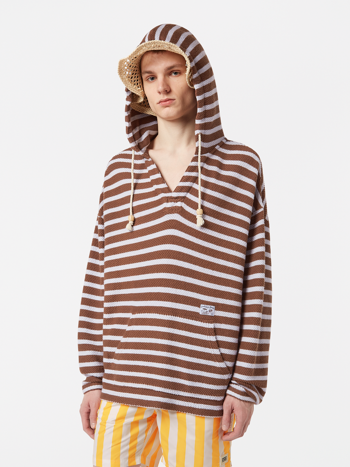 Loose fit striped slub terry hoodie