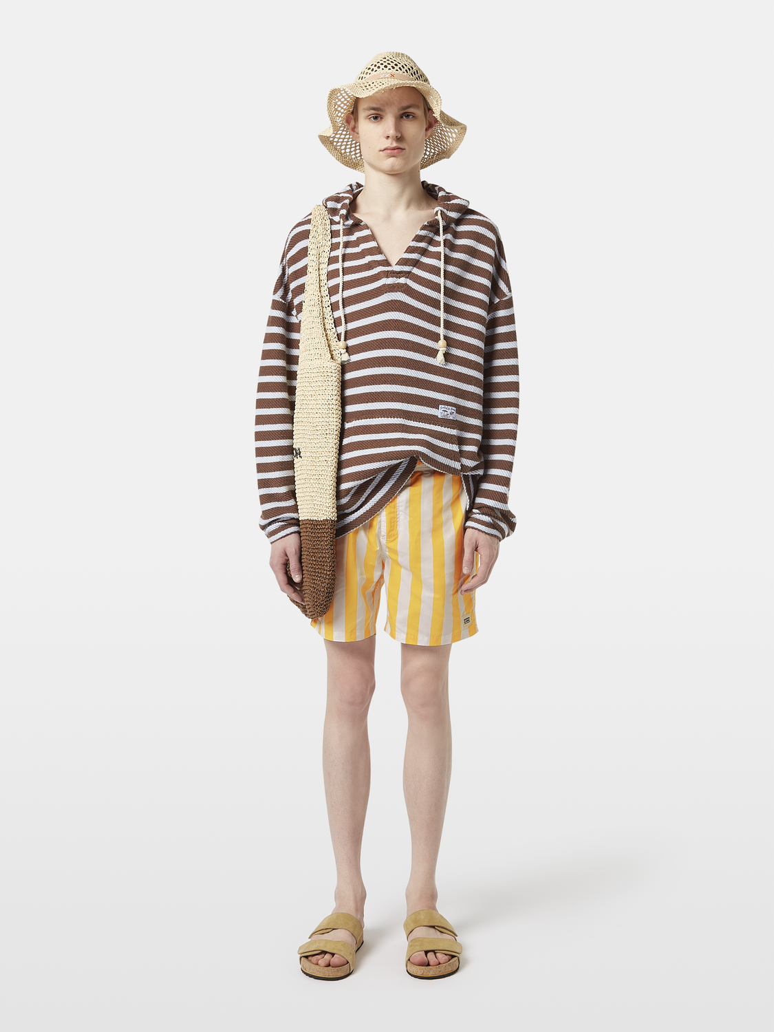 Loose fit striped slub terry hoodie