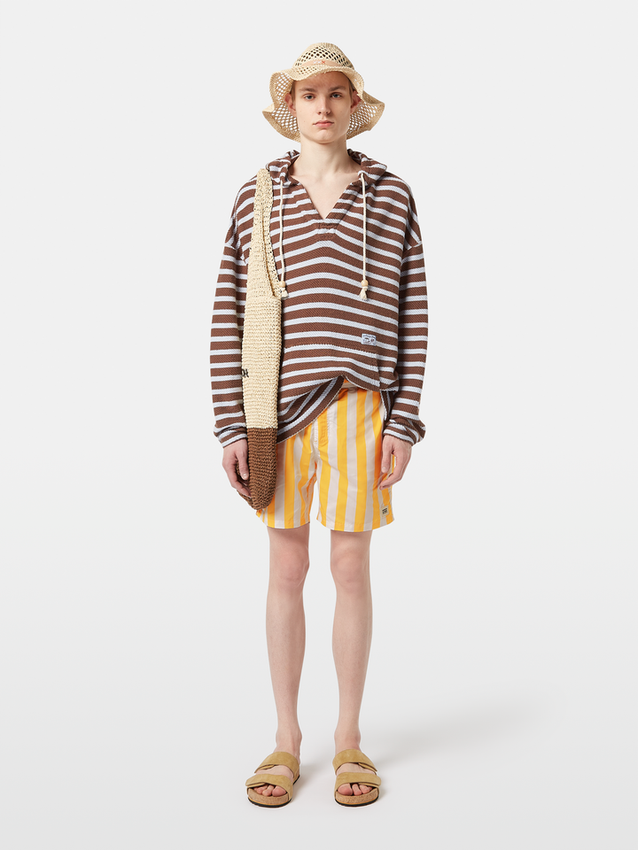 Loose fit striped slub terry hoodie