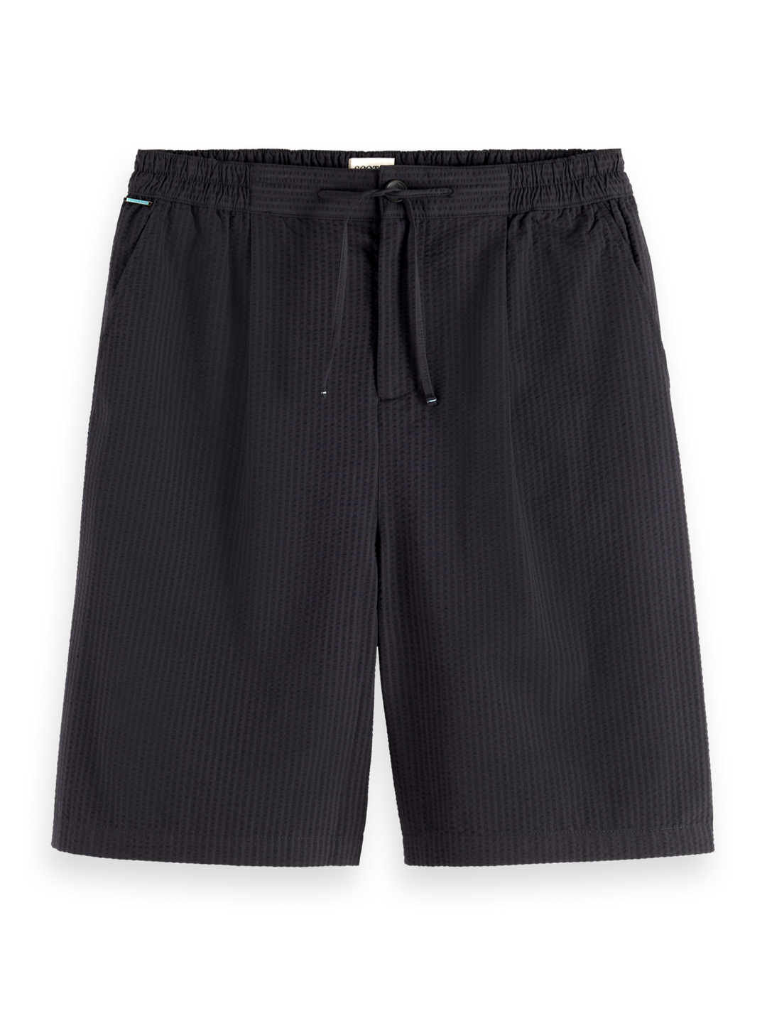 Loose fit pleated seersucker bermuda short