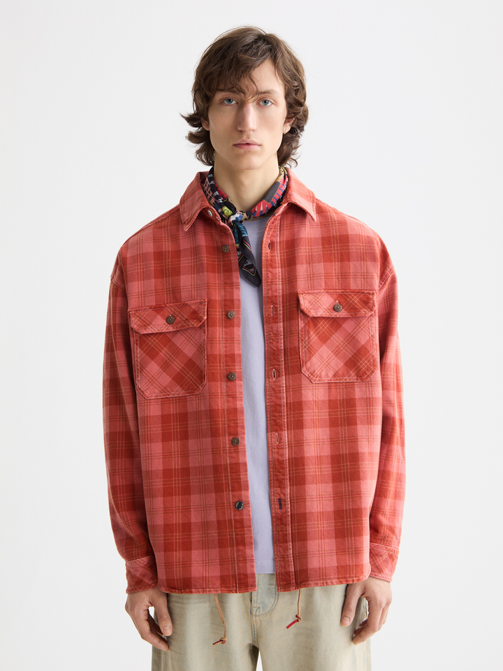 Washed Denim Checked Overshirt
