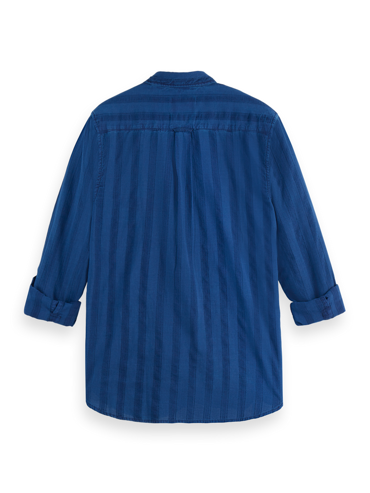Textured indigo shirt in special striped weave