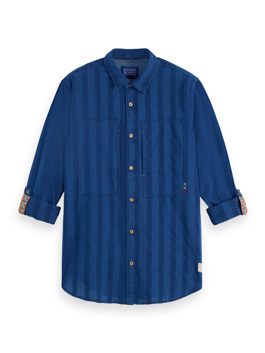 Textured indigo shirt in special striped weave