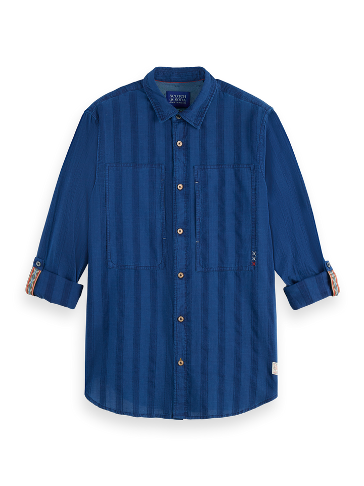 Textured indigo shirt in special striped weave