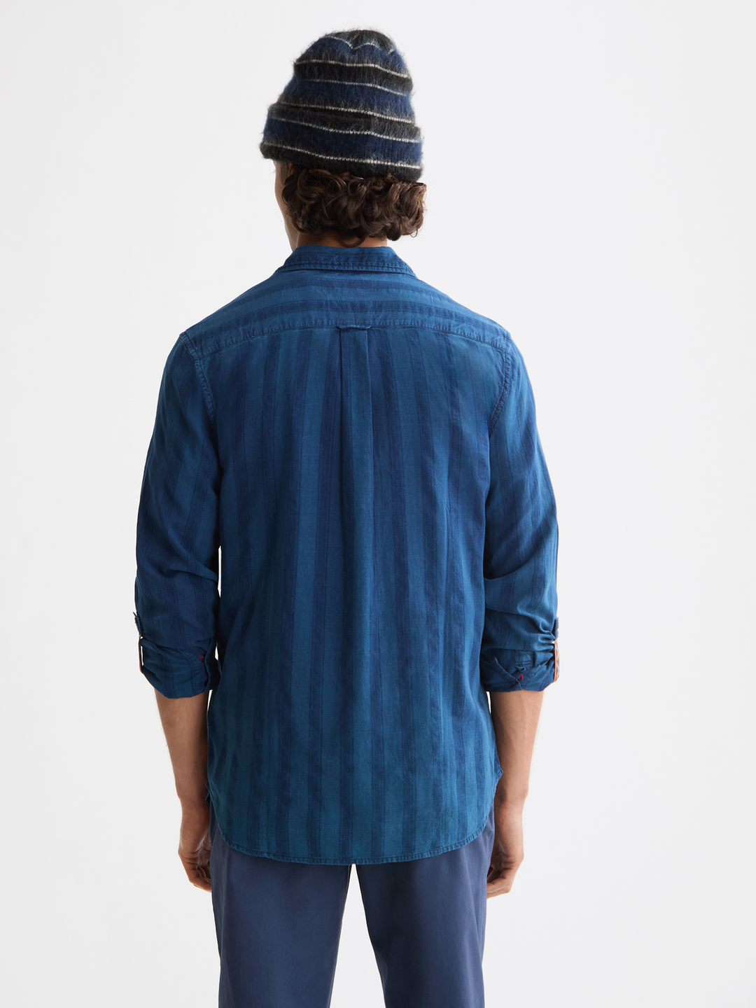 Textured indigo shirt in special striped weave