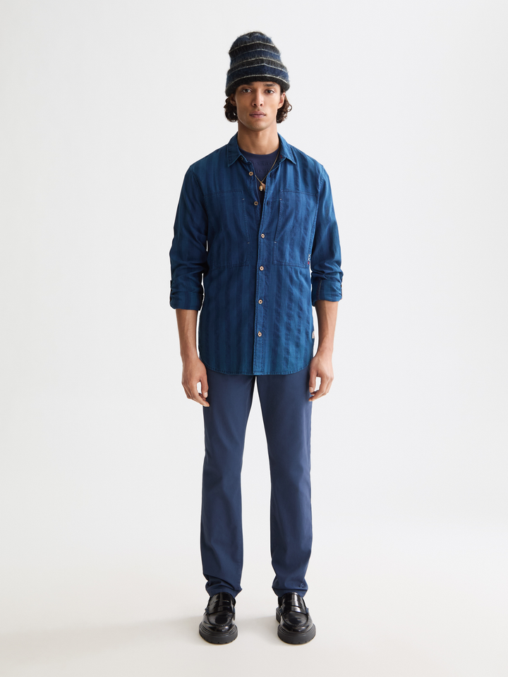 Textured indigo shirt in special striped weave