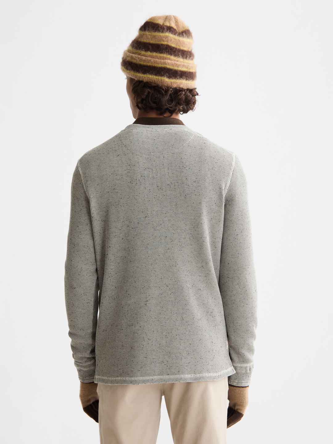Denim washed long sleeve henley with chambray details