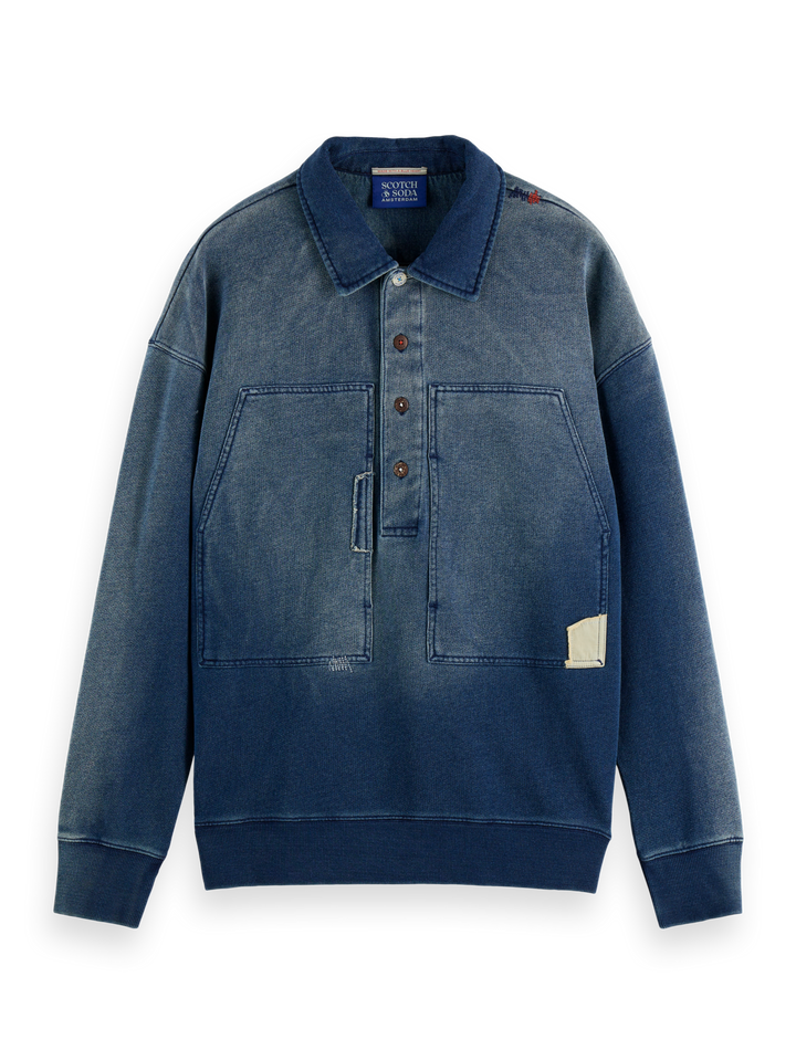 Worked out popover sweat in washed indigo