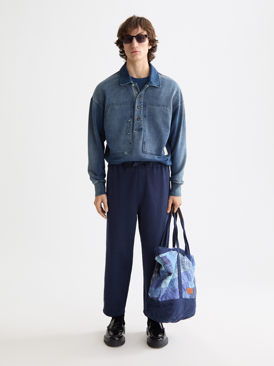 Worked out popover sweat in washed indigo