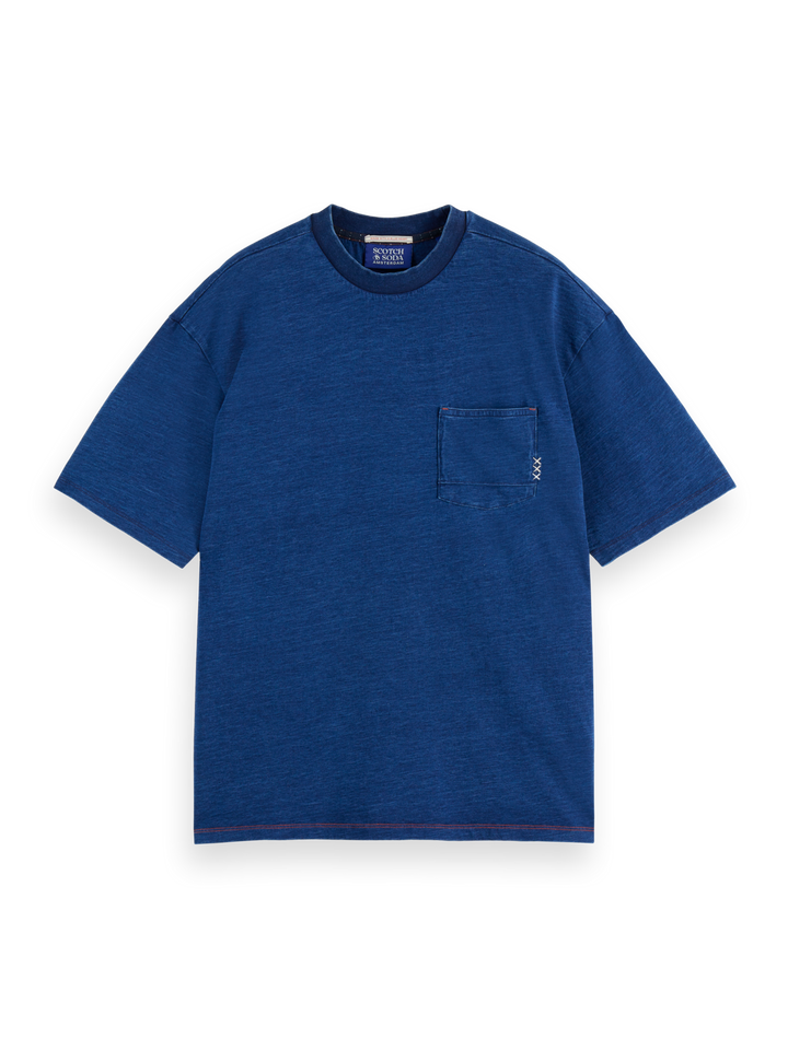 Washed 1 pocket indigo t-shirt