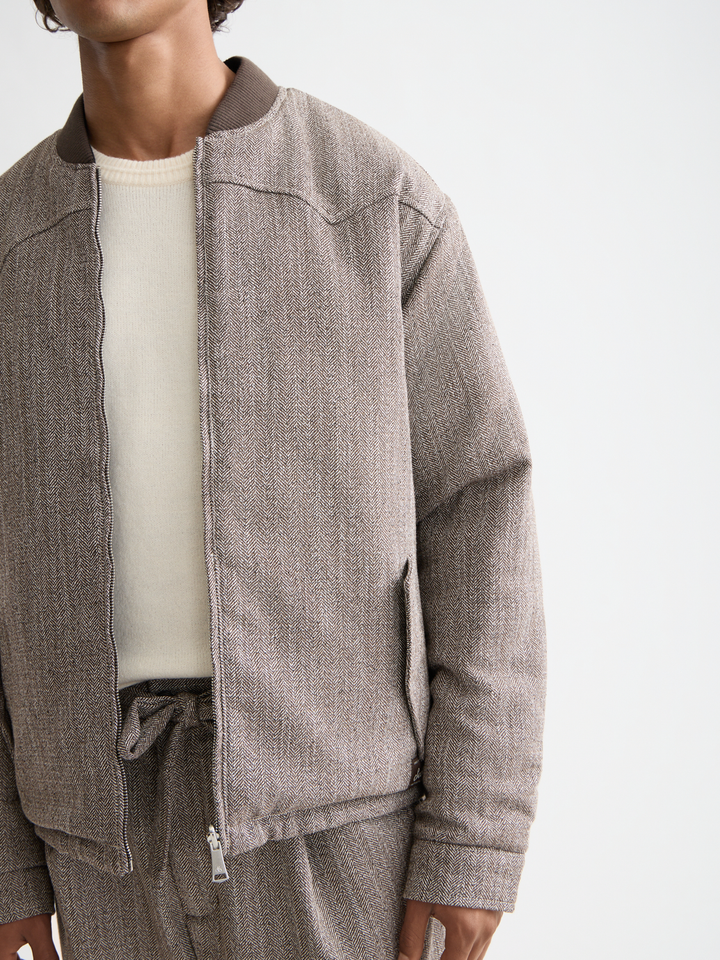 Reversible yarn-dyed padded bomber jacket