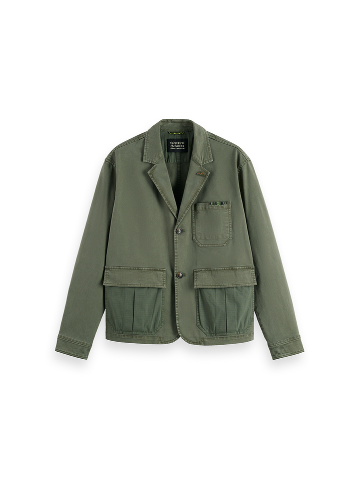 Cotton-blend garment-dyed boxy fit blazer jacket