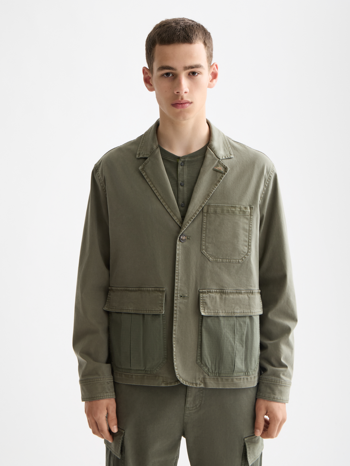 Cotton-blend garment-dyed boxy fit blazer jacket