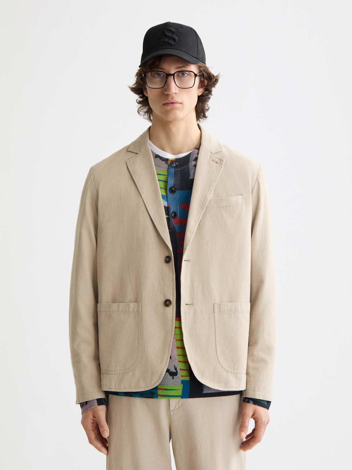 Relaxed-fit cotton linen twill 2-button blazer
