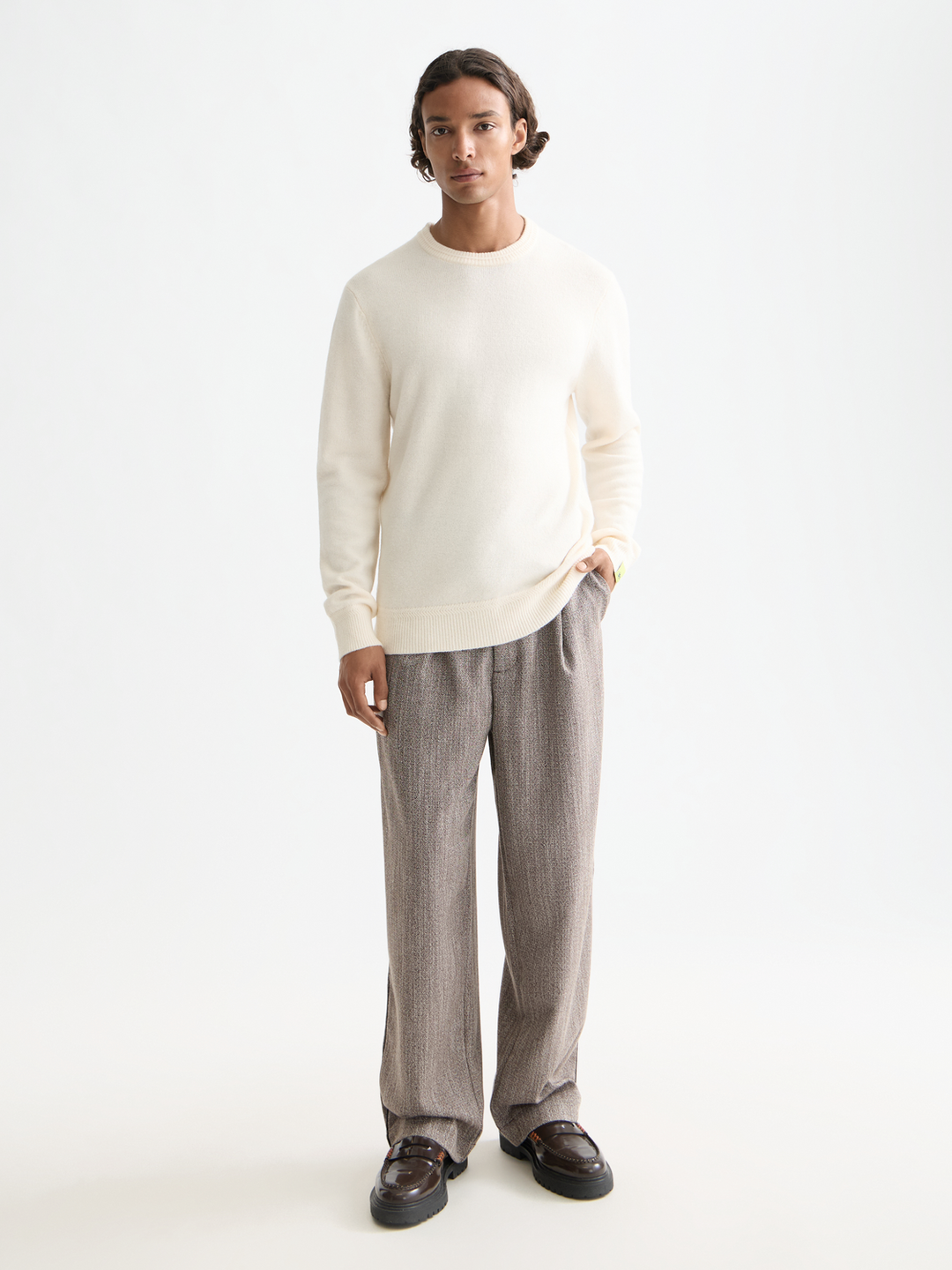 Herringbone Yarn-Dyed Pleated Baggy Chino