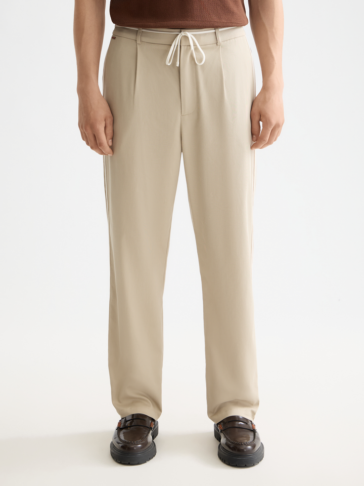 Tape-trimmed twill jersey pleated relaxed straight jogger