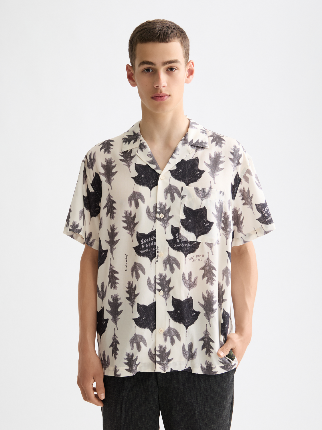 Printed short-sleeved tencel shirt