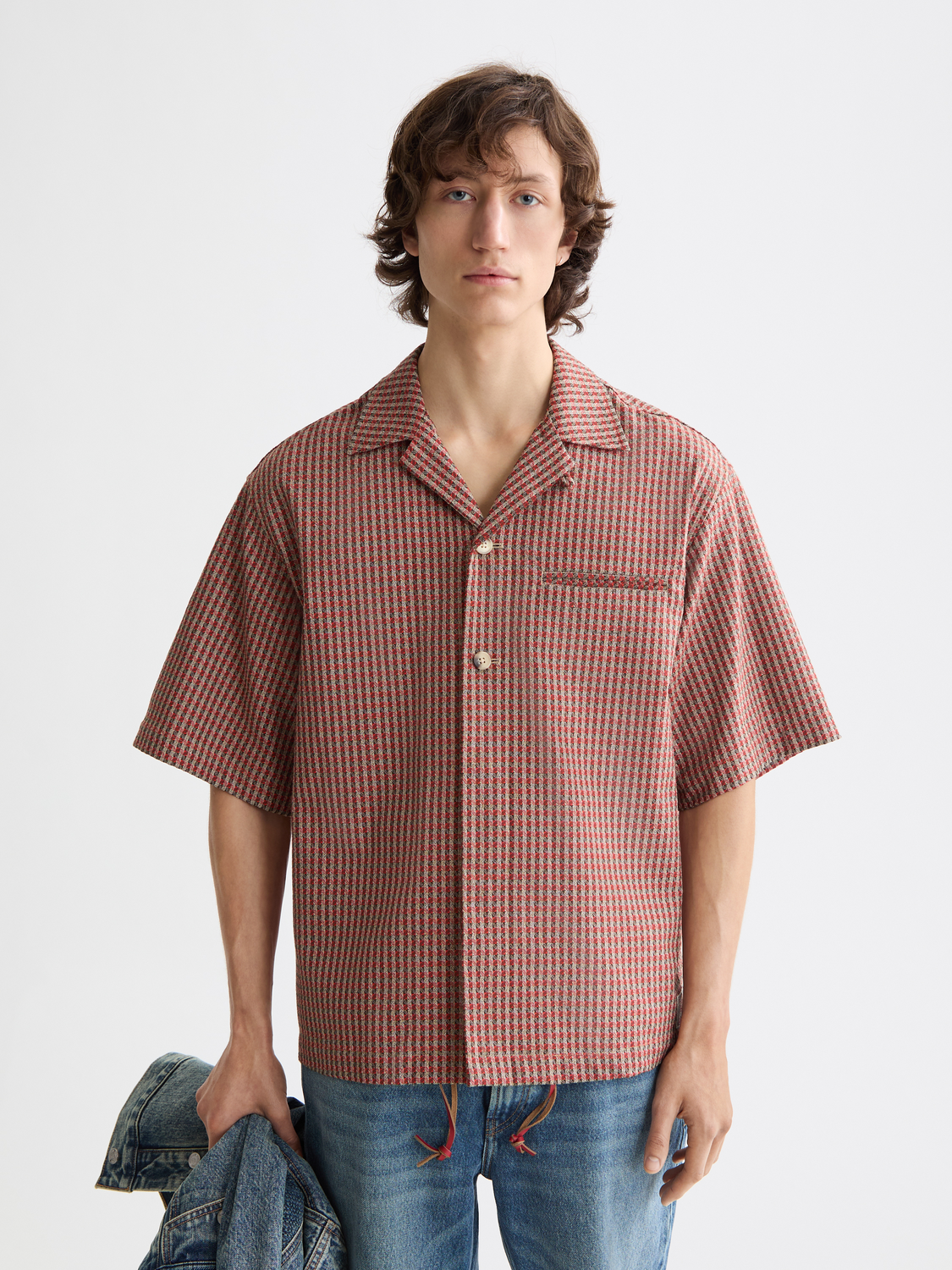 Micro geo print short-sleeved shirt