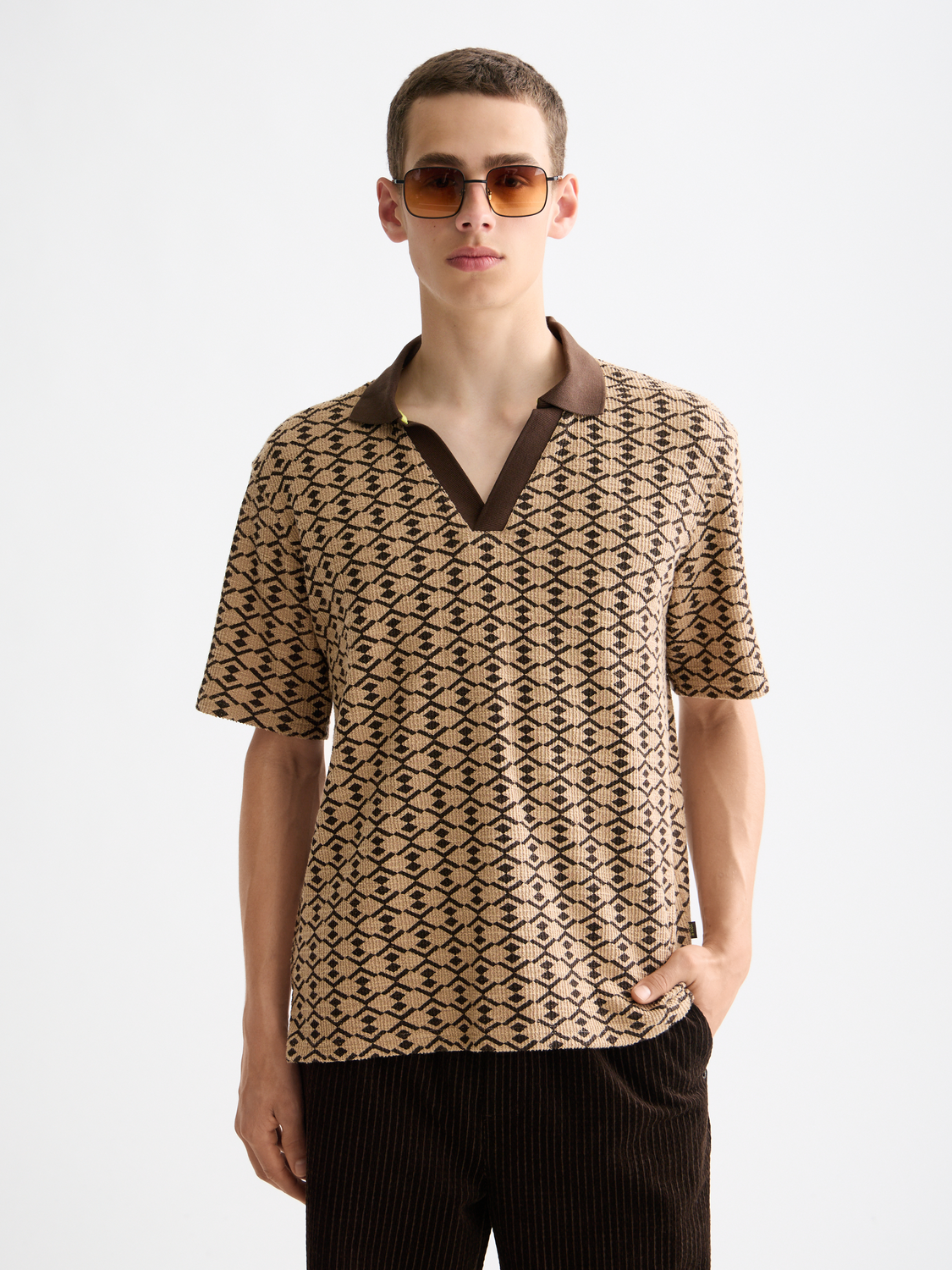 Towelling printed relaxed fit polo