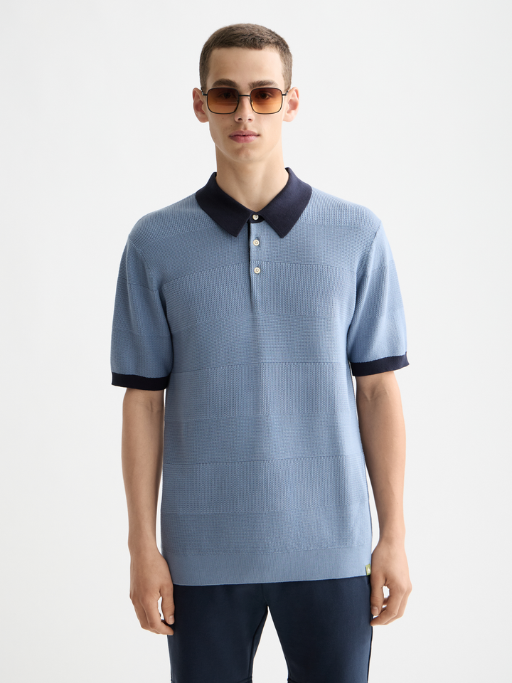 Knitted Tonal Striped Polo