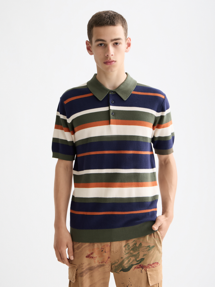 Knitted Striped Regular Polo