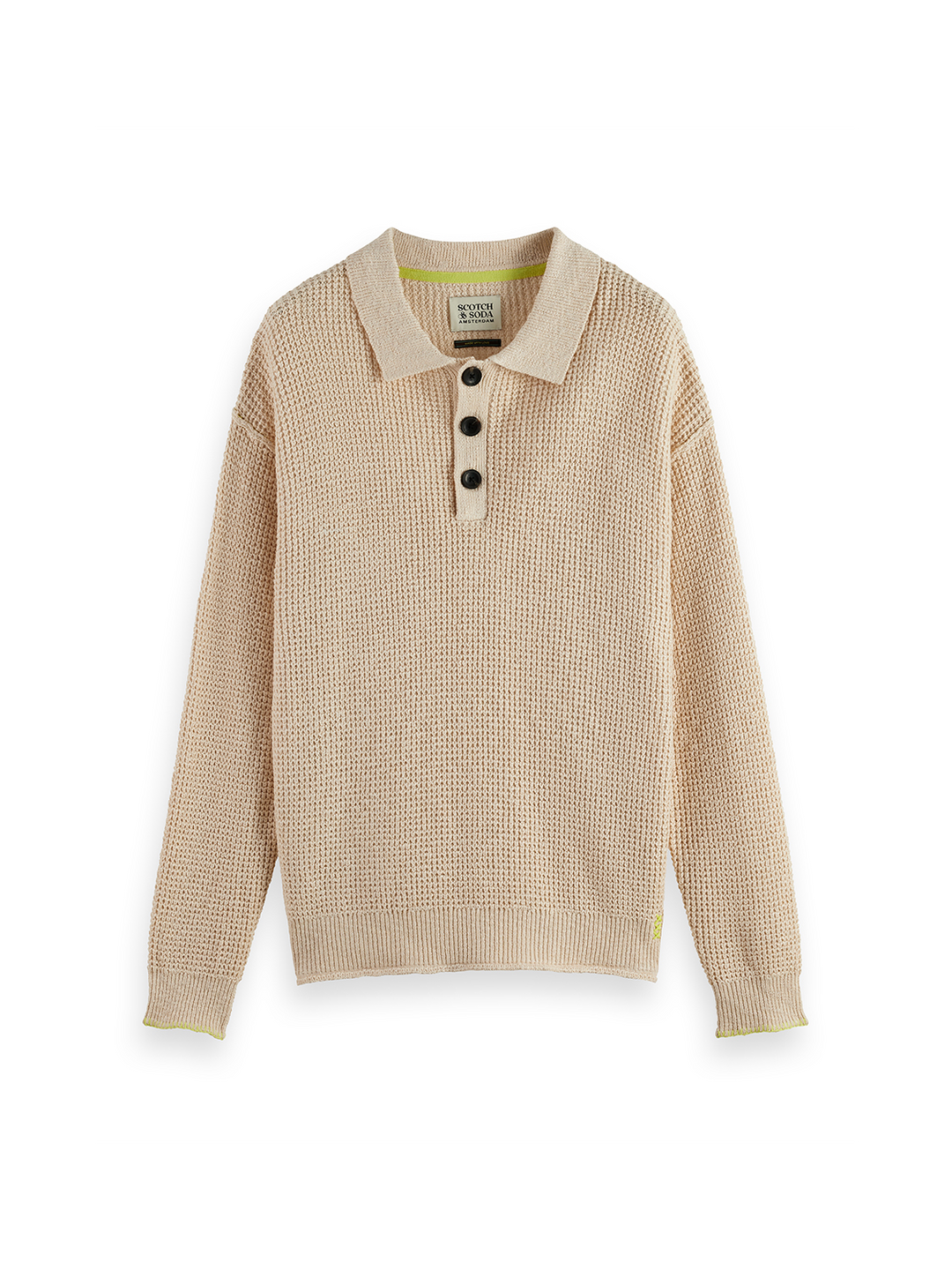 Waffle Dropped Shoulder Long Sleeve Polo