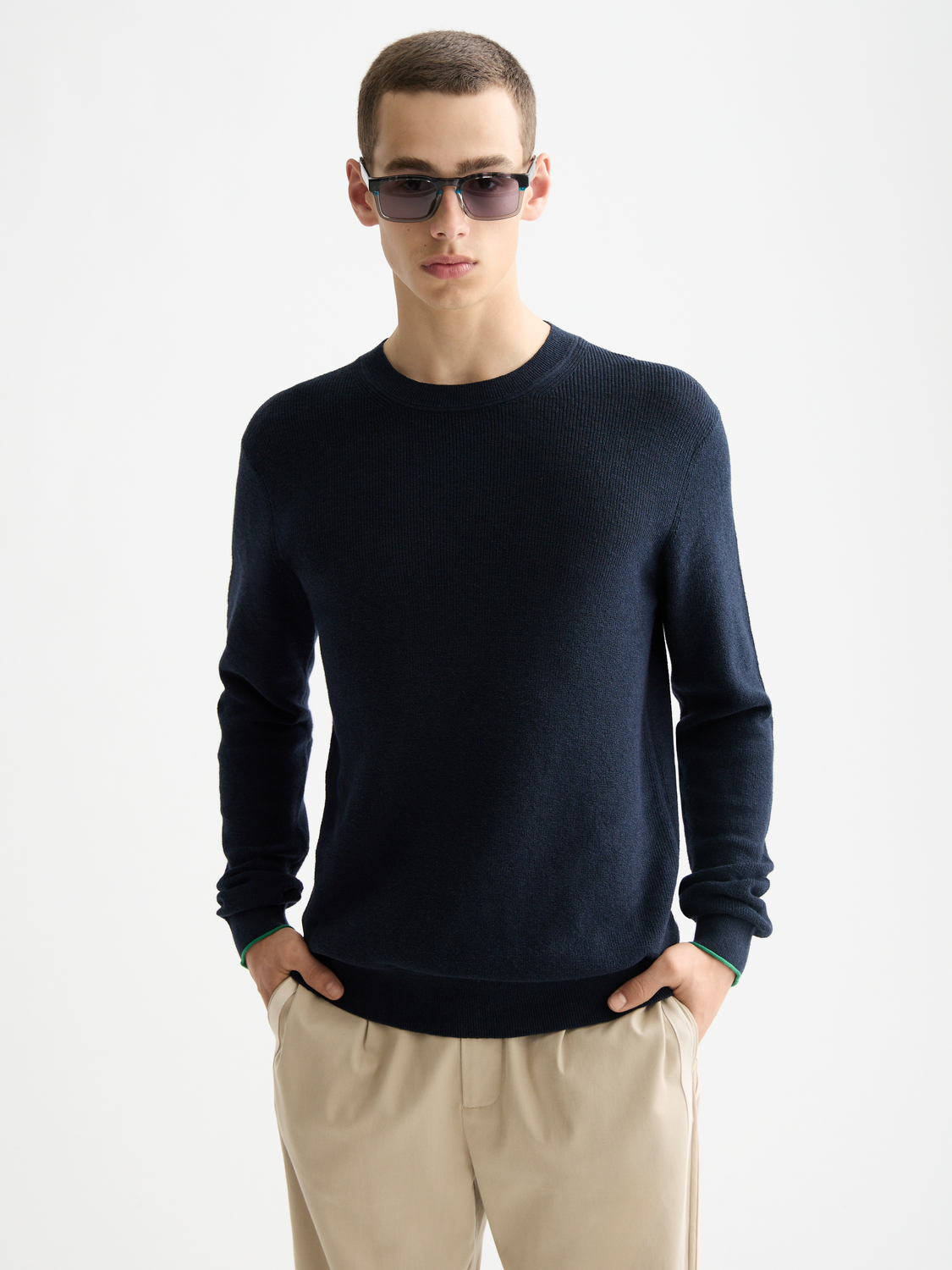 Linen blend crew neck