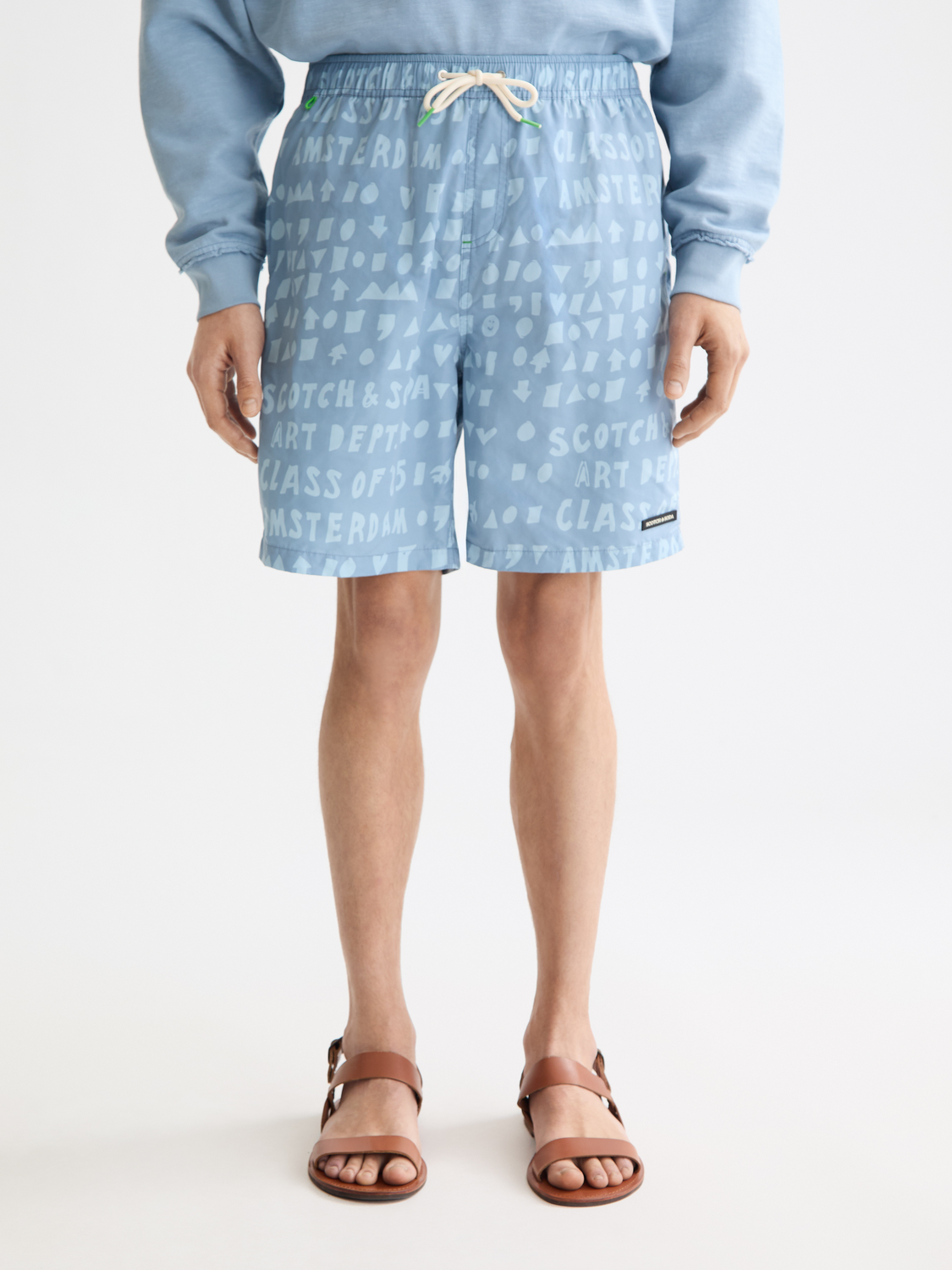 Printed longer-length swim shorts