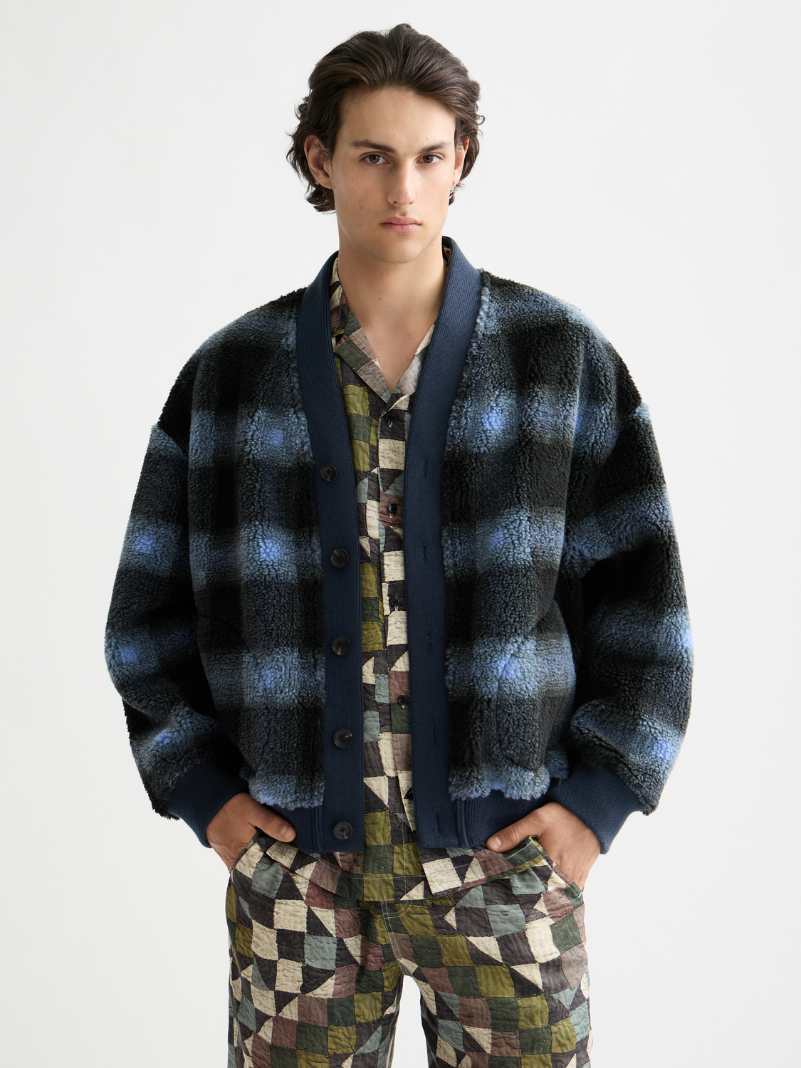 Relaxed fit polar fleece cardigan