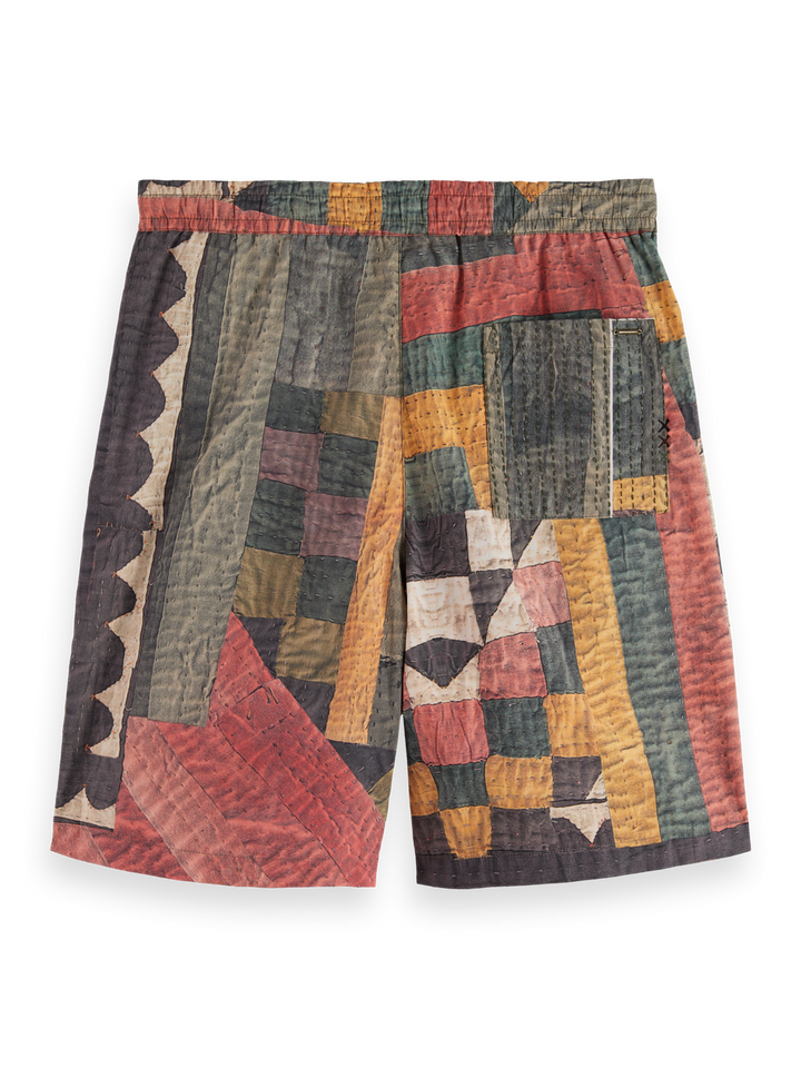 Printed Patchwork Cotton-Poplin Loose Bermuda
