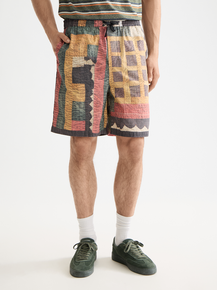 Printed Patchwork Cotton-Poplin Loose Bermuda