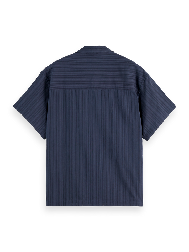 Structured-stripe short-sleeved shirt