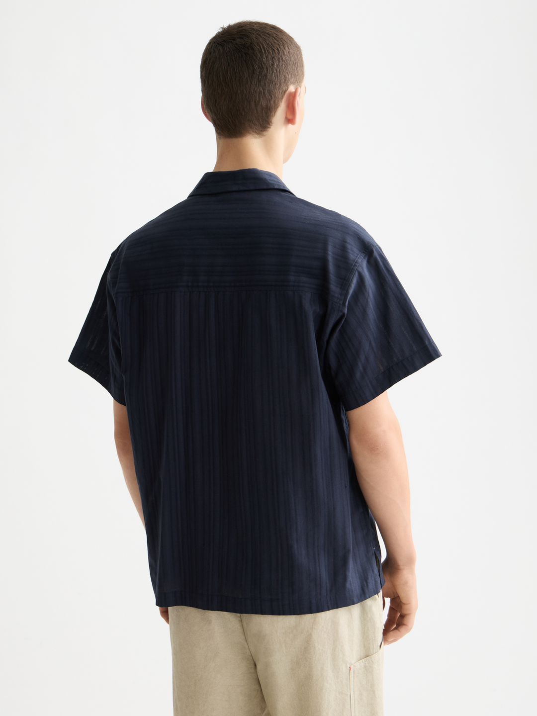 Structured-stripe short-sleeved shirt
