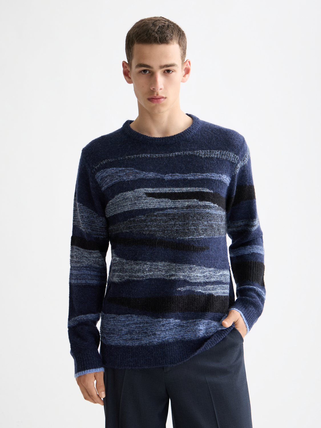 Fluffy alpaca wool blend crew neck